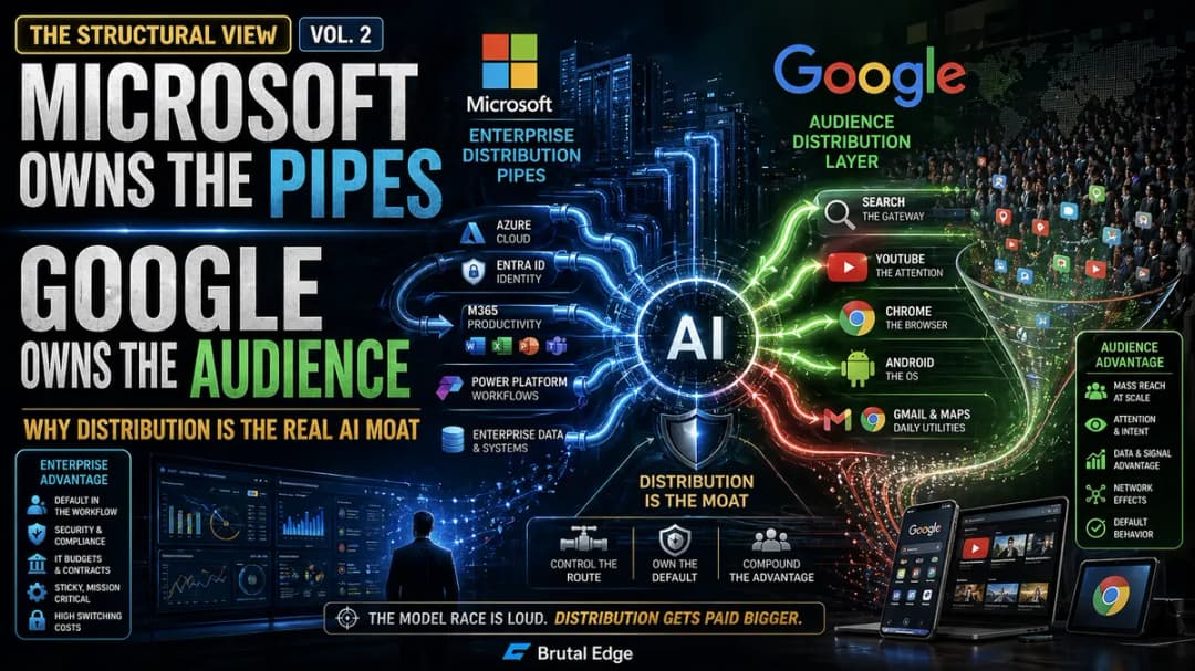 The Structural View Vol.2: Microsoft Owns the Pipes. Google Owns the Audience. Why Distribution Is the Real AI Moat.