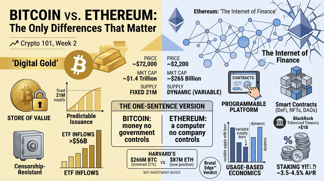 Crypto 101 Week 2: Bitcoin vs Ethereum — Key Differences
